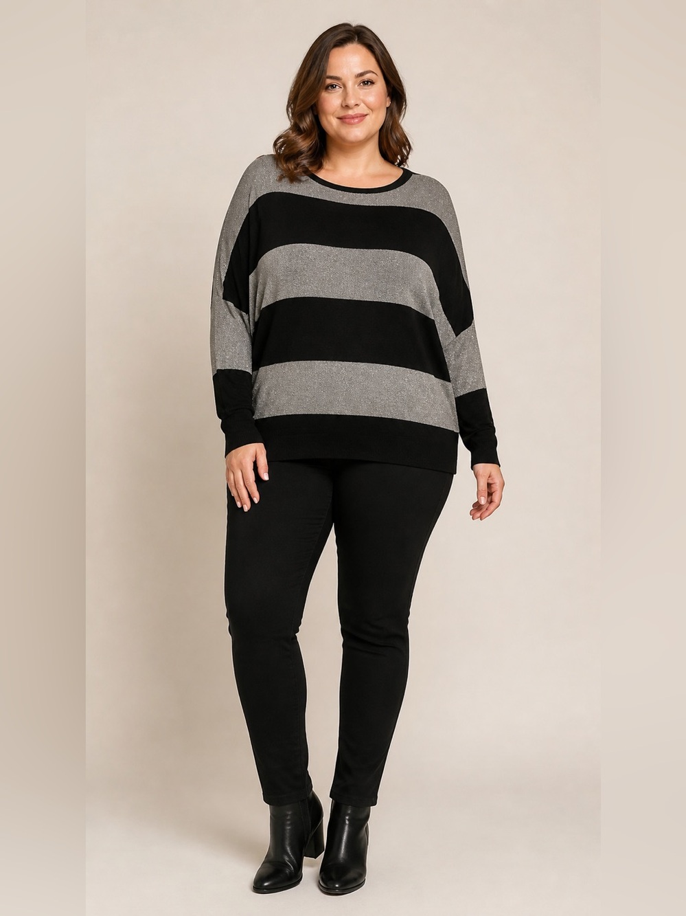 Lane Bryant Silver Shimmer Stripe Long Sleeve Top